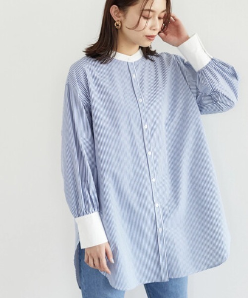 Green　Parks（グリーンパークス）の「ストライプクレリックシャツ（シャツ/ブラウス・レディース・ストライプ/ブルー系その他6・FREE）」の2枚目の写真