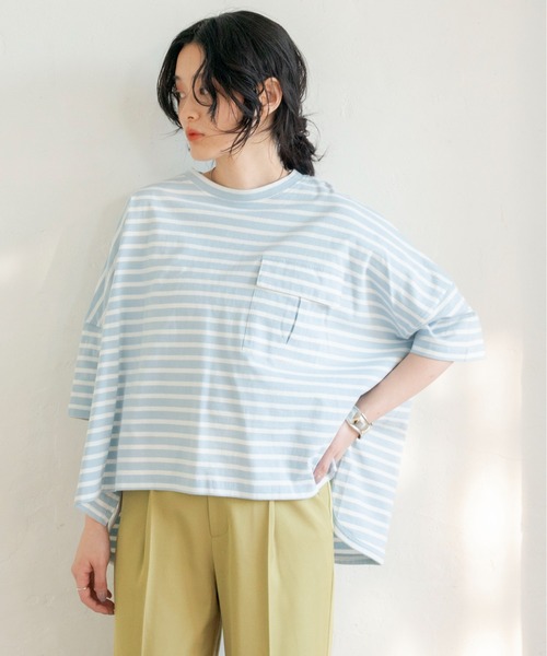 ANGIE(アンジー)の「オーバーサイズTシャツ 無地/ボーダー(Tシャツ/カットソー・レディース・ブラック/ベージュ/オフホワイト/サックスブルー/ライトパープル/ブラック系/ベージュ系/ネイビー系/ブルー系・FREE)」の12枚目の写真