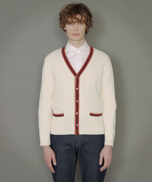 MACKINTOSH LONDON（マッキントッシュ ロンドン）の「ミニケーブルハウスラインカラーカーディガン（カーディガン/ボレロ・メンズ・ホワイト・L/M/LL）」の4枚目の写真