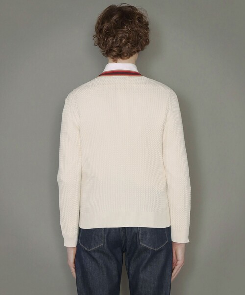 MACKINTOSH LONDON（マッキントッシュ ロンドン）の「ミニケーブルハウスラインカラーカーディガン（カーディガン/ボレロ・メンズ・ホワイト・L/M/LL）」の5枚目の写真