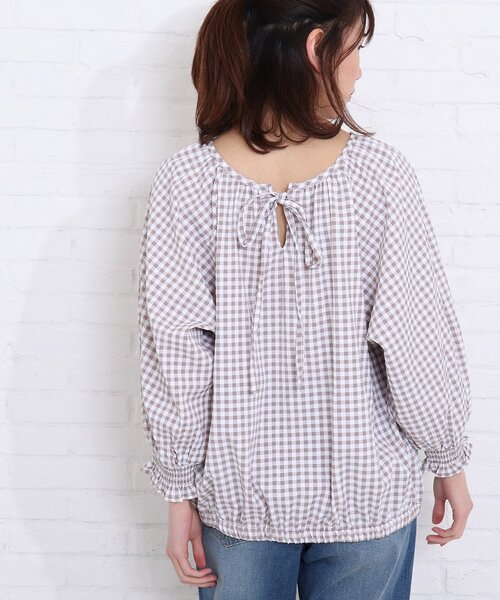 SHOO・LA・RUE(シューラルー)の「◆バックリボンギンガムチェックブラウス(シャツ/ブラウス・レディース・ブラック系1/ベージュ系1/ブルー系1・00)」の6枚目の写真