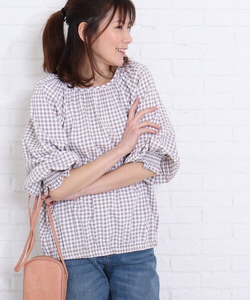 SHOO・LA・RUE(シューラルー)の「◆バックリボンギンガムチェックブラウス(シャツ/ブラウス・レディース・ブラック系1/ベージュ系1/ブルー系1・00)」の20枚目の写真