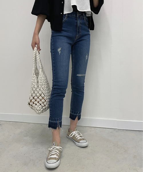 StyleSea(スタイルシー)の「カットアウトデザインデニム(デニムパンツ・レディース・ブルー・24inch/26inch/23inch/27inch)」の4枚目の写真