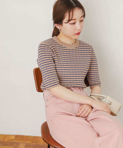SENSE OF PLACE by URBAN RESEARCH(センスオブプレイスバイアーバンリサーチ)の「ボーダーコンパクトセーター(5分袖)(ニット/セーター・レディース・ブラック系その他/ベージュ系その他/グリーン系その他/オレンジ系その他・ONE)」の11枚目の写真