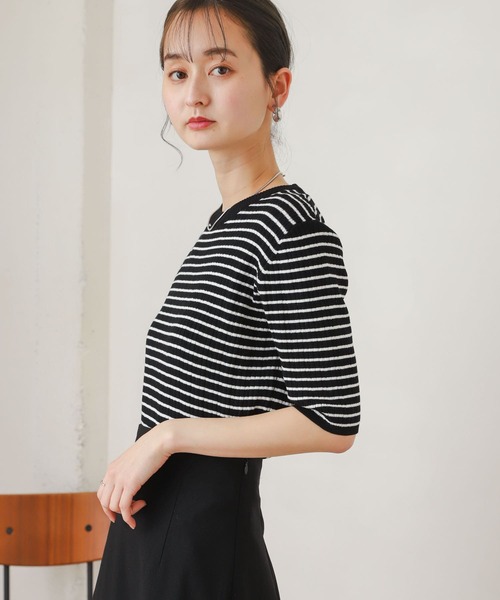 SENSE OF PLACE by URBAN RESEARCH(センスオブプレイスバイアーバンリサーチ)の「ボーダーコンパクトセーター(5分袖)(ニット/セーター・レディース・ブラック系その他/ベージュ系その他/グリーン系その他/オレンジ系その他・ONE)」の15枚目の写真