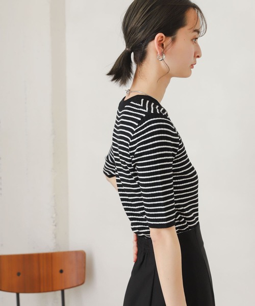 SENSE OF PLACE by URBAN RESEARCH(センスオブプレイスバイアーバンリサーチ)の「ボーダーコンパクトセーター(5分袖)(ニット/セーター・レディース・ブラック系その他/ベージュ系その他/グリーン系その他/オレンジ系その他・ONE)」の17枚目の写真