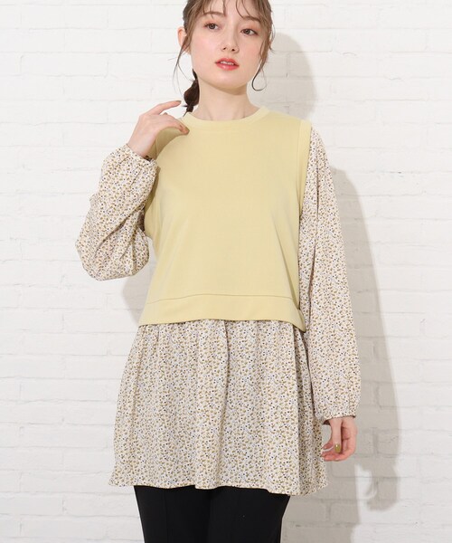 Cutie Blonde（キューティーブロンド）の「◆レイヤード風花柄チュニック（チュニック・レディース・ネイビー/サンドベージュ/イエロー系その他・02/03/01）」の4枚目の写真