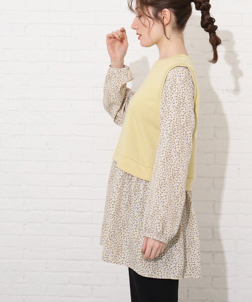 Cutie Blonde（キューティーブロンド）の「◆レイヤード風花柄チュニック（チュニック・レディース・ネイビー/サンドベージュ/イエロー系その他・02/03/01）」の5枚目の写真