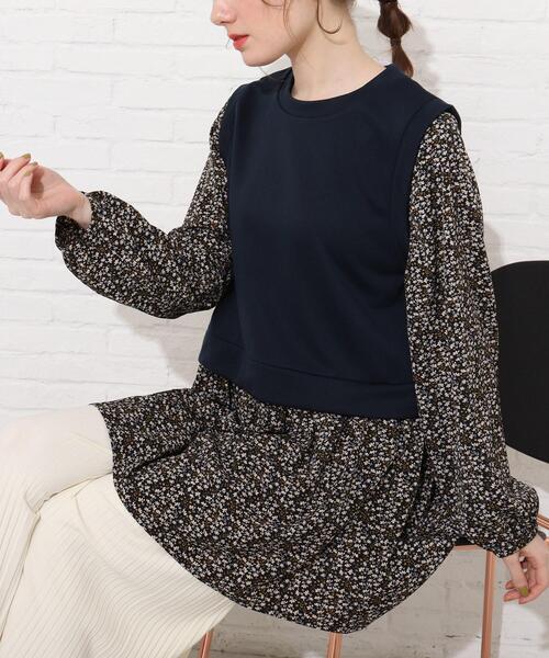 Cutie Blonde（キューティーブロンド）の「◆レイヤード風花柄チュニック（チュニック・レディース・ネイビー/サンドベージュ/イエロー系その他・02/03/01）」の11枚目の写真