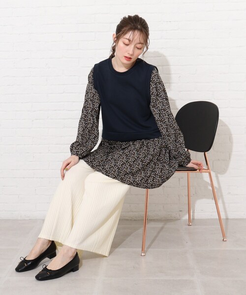 Cutie Blonde（キューティーブロンド）の「◆レイヤード風花柄チュニック（チュニック・レディース・ネイビー/サンドベージュ/イエロー系その他・02/03/01）」の12枚目の写真