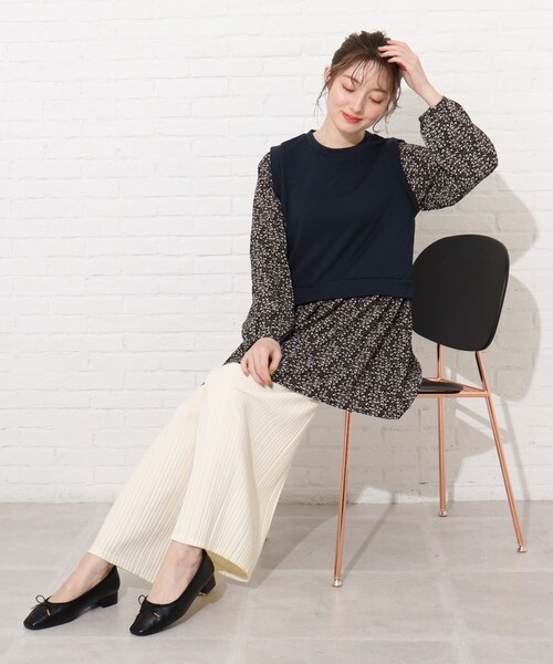 Cutie Blonde（キューティーブロンド）の「◆レイヤード風花柄チュニック（チュニック・レディース・ネイビー/サンドベージュ/イエロー系その他・02/03/01）」の13枚目の写真