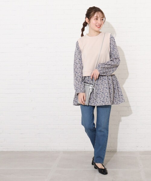 Cutie Blonde（キューティーブロンド）の「◆レイヤード風花柄チュニック（チュニック・レディース・ネイビー/サンドベージュ/イエロー系その他・02/03/01）」の17枚目の写真