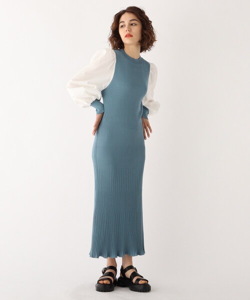 OPAQUE.CLIP（オペークドットクリップ）の「◆【C】ドッキングボリュームスリーブ リブニット（ワンピース・レディース・ブラウン系その他/ブラック/ブルー・36/38）」の3枚目の写真