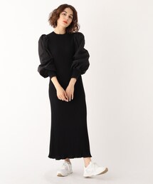 OPAQUE.CLIP | 【C】ドッキングボリュームスリーブ リブニット(ワンピース)