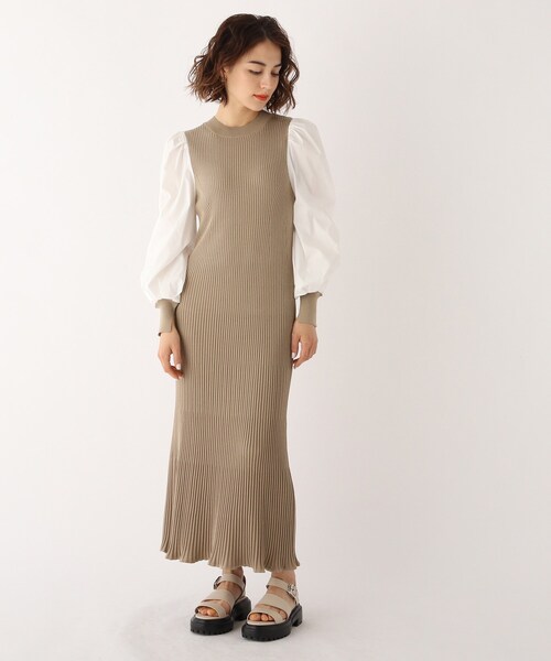 OPAQUE.CLIP（オペークドットクリップ）の「◆【C】ドッキングボリュームスリーブ リブニット（ワンピース・レディース・ブラウン系その他/ブラック/ブルー・36/38）」の4枚目の写真