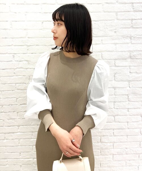 OPAQUE.CLIP（オペークドットクリップ）の「◆【C】ドッキングボリュームスリーブ リブニット（ワンピース・レディース・ブラウン系その他/ブラック/ブルー・36/38）」の17枚目の写真