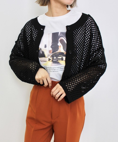 MLI'A(エムリア)の「クロップド丈メッシュ2WAYカーデ(Tシャツ/カットソー・レディース・ブラック/ブラウン/アイボリー/グレー系その他・M)」の10枚目の写真