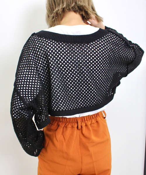 MLI'A(エムリア)の「クロップド丈メッシュ2WAYカーデ(Tシャツ/カットソー・レディース・ブラック/ブラウン/アイボリー/グレー系その他・M)」の14枚目の写真