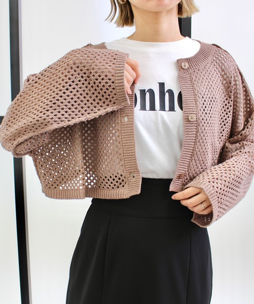 MLI'A(エムリア)の「クロップド丈メッシュ2WAYカーデ(Tシャツ/カットソー・レディース・ブラック/ブラウン/アイボリー/グレー系その他・M)」の16枚目の写真