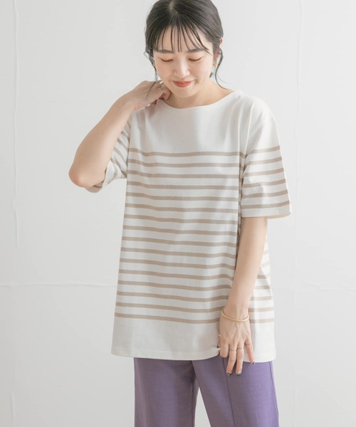 ITEMS URBANRESEARCH（アイテムズ アーバンリサーチ）の「パネルボーダーショートスリーブバスクシャツ（Tシャツ/カットソー・メンズ・ベージュ/ネイビー/ブラック・LARGE/MEDIUM）」の4枚目の写真