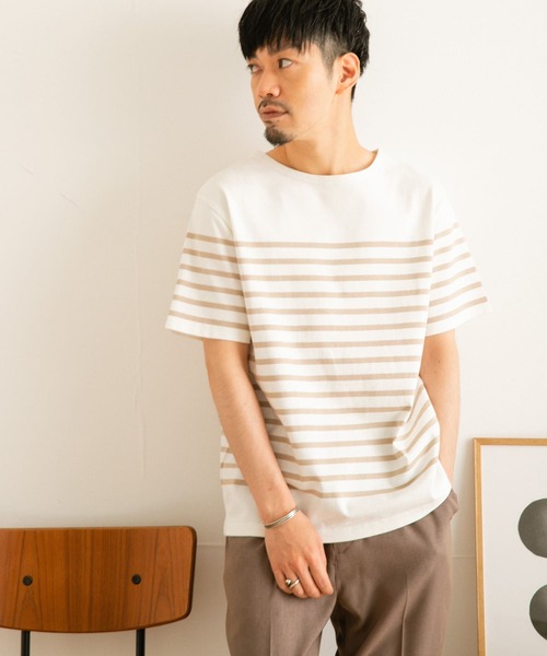 ITEMS URBANRESEARCH（アイテムズ アーバンリサーチ）の「パネルボーダーショートスリーブバスクシャツ（Tシャツ/カットソー・メンズ・ベージュ/ネイビー/ブラック・LARGE/MEDIUM）」の8枚目の写真