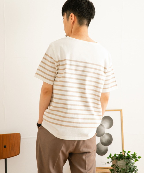 ITEMS URBANRESEARCH（アイテムズ アーバンリサーチ）の「パネルボーダーショートスリーブバスクシャツ（Tシャツ/カットソー・メンズ・ベージュ/ネイビー/ブラック・LARGE/MEDIUM）」の10枚目の写真