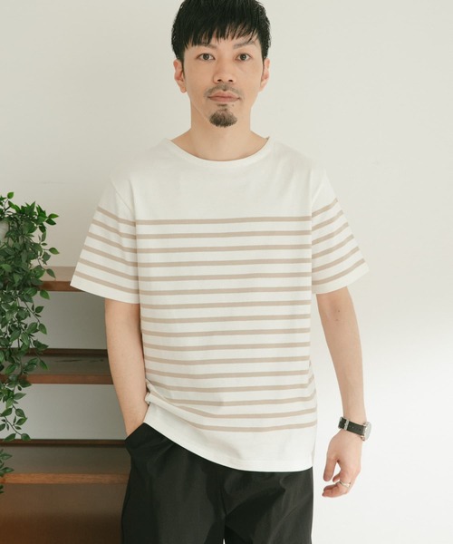 ITEMS URBANRESEARCH（アイテムズ アーバンリサーチ）の「パネルボーダーショートスリーブバスクシャツ（Tシャツ/カットソー・メンズ・ベージュ/ネイビー/ブラック・LARGE/MEDIUM）」の12枚目の写真