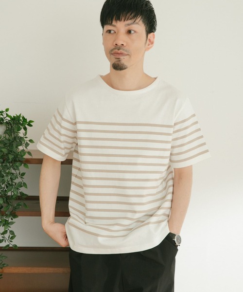 ITEMS URBANRESEARCH（アイテムズ アーバンリサーチ）の「パネルボーダーショートスリーブバスクシャツ（Tシャツ/カットソー・メンズ・ベージュ/ネイビー/ブラック・LARGE/MEDIUM）」の13枚目の写真