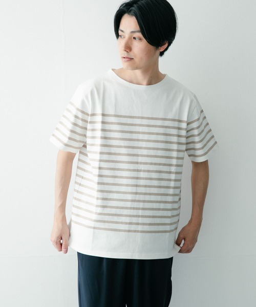 ITEMS URBANRESEARCH（アイテムズ アーバンリサーチ）の「パネルボーダーショートスリーブバスクシャツ（Tシャツ/カットソー・メンズ・ベージュ/ネイビー/ブラック・LARGE/MEDIUM）」の18枚目の写真