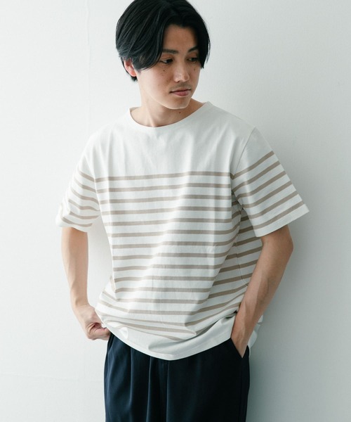 ITEMS URBANRESEARCH（アイテムズ アーバンリサーチ）の「パネルボーダーショートスリーブバスクシャツ（Tシャツ/カットソー・メンズ・ベージュ/ネイビー/ブラック・LARGE/MEDIUM）」の19枚目の写真