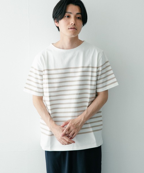 ITEMS URBANRESEARCH（アイテムズ アーバンリサーチ）の「パネルボーダーショートスリーブバスクシャツ（Tシャツ/カットソー・メンズ・ベージュ/ネイビー/ブラック・LARGE/MEDIUM）」の20枚目の写真