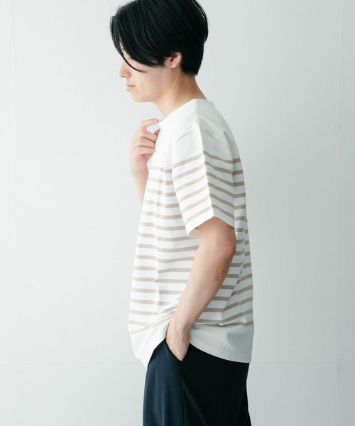 ITEMS URBANRESEARCH（アイテムズ アーバンリサーチ）の「パネルボーダーショートスリーブバスクシャツ（Tシャツ/カットソー・メンズ・ベージュ/ネイビー/ブラック・LARGE/MEDIUM）」の21枚目の写真