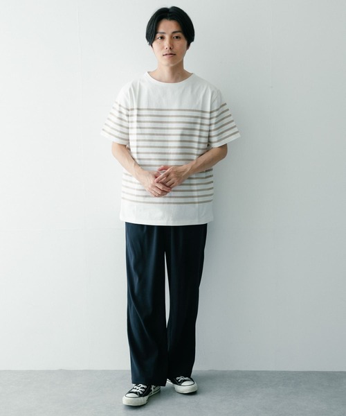 ITEMS URBANRESEARCH（アイテムズ アーバンリサーチ）の「パネルボーダーショートスリーブバスクシャツ（Tシャツ/カットソー・メンズ・ベージュ/ネイビー/ブラック・LARGE/MEDIUM）」の22枚目の写真