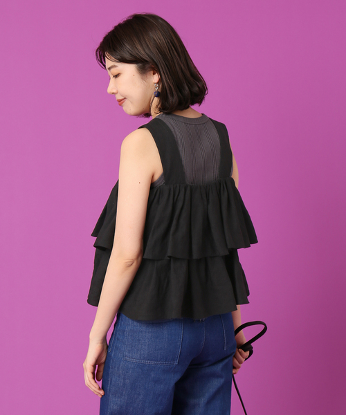 セール】IENA LA BOUCLE リネンウェザー段フリルブラウス