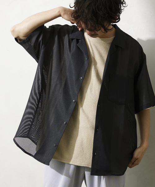 JOURNAL STANDARD relume(ジャーナルスタンダード レリューム)の「TEC/LENO CLOTH シャツ(シャツ/ブラウス・メンズ・ブラック/ライトグリーン/アイボリー/ブラウン系その他・MEDIUM/LARGE)」の1枚目の写真
