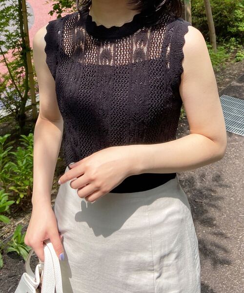OPAQUE.CLIP（オペークドットクリップ）の「◆クロシェノースリニット（その他トップス・レディース・ブラック/グレー/マスタード・38）」の2枚目の写真