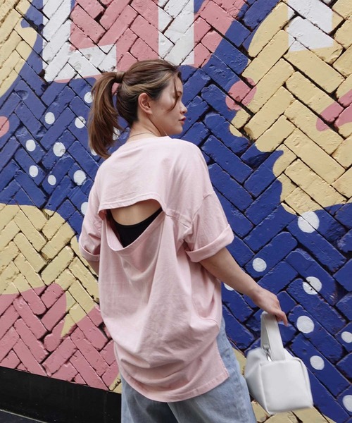 CORNERS(コーナーズ)の「バックオープンTシャツ(Tシャツ/カットソー・レディース・オフホワイト/ブラック/ピンク/グリーン・FREE)」の10枚目の写真