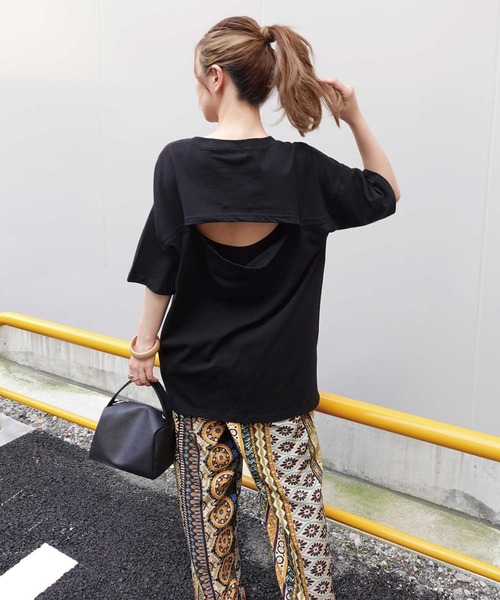 CORNERS(コーナーズ)の「バックオープンTシャツ(Tシャツ/カットソー・レディース・オフホワイト/ブラック/ピンク/グリーン・FREE)」の14枚目の写真