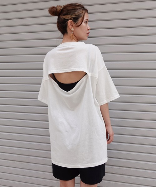CORNERS(コーナーズ)の「バックオープンTシャツ(Tシャツ/カットソー・レディース・オフホワイト/ブラック/ピンク/グリーン・FREE)」の9枚目の写真