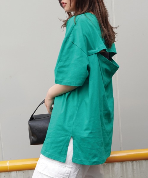CORNERS(コーナーズ)の「バックオープンTシャツ(Tシャツ/カットソー・レディース・オフホワイト/ブラック/ピンク/グリーン・FREE)」の17枚目の写真