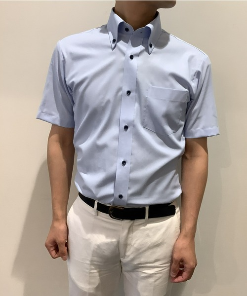 TOKYO SHIRTS（トウキョウシャツ）の「透け防止プラス 形態安定ノーアイロン ボタンダウン 半袖ビジネスワイシャツ（ビジネスシャツ・メンズ・ホワイト/ブルー・首回り43cm/首回り41cm/首回り37cm/首回り39cm/首回り42cm）」の11枚目の写真