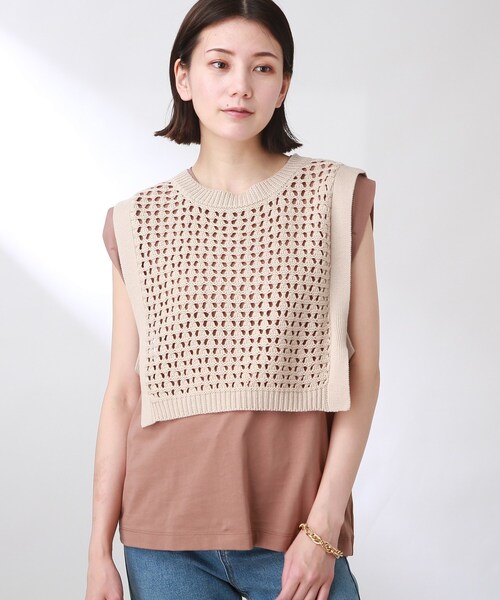 THE SHOP TK （ザ ショップ ティーケー ）の「◆【簡単レイヤード】透かし編みニットベスト（ベスト・レディース・ライトベージュ/キャメル/ブラック・12）」の15枚目の写真