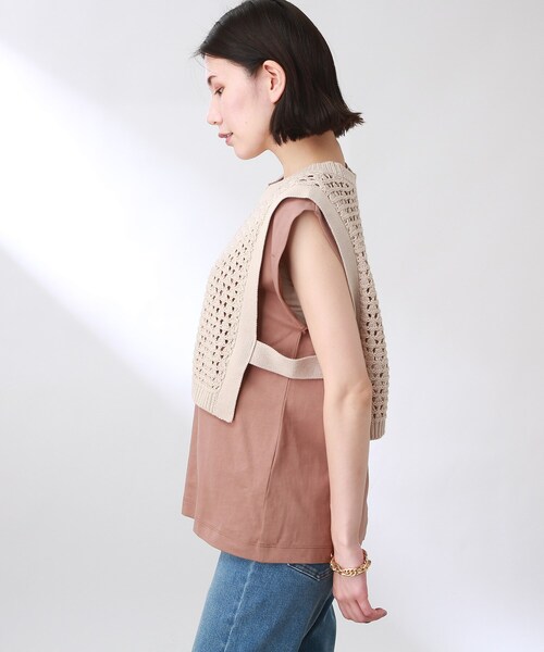 THE SHOP TK （ザ ショップ ティーケー ）の「◆【簡単レイヤード】透かし編みニットベスト（ベスト・レディース・ライトベージュ/キャメル/ブラック・12）」の10枚目の写真
