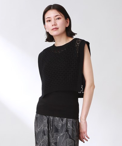 THE SHOP TK （ザ ショップ ティーケー ）の「◆【簡単レイヤード】透かし編みニットベスト（ベスト・レディース・ライトベージュ/キャメル/ブラック・12）」の5枚目の写真