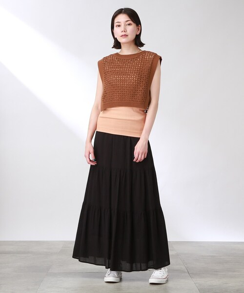 THE SHOP TK （ザ ショップ ティーケー ）の「◆【簡単レイヤード】透かし編みニットベスト（ベスト・レディース・ライトベージュ/キャメル/ブラック・12）」の18枚目の写真