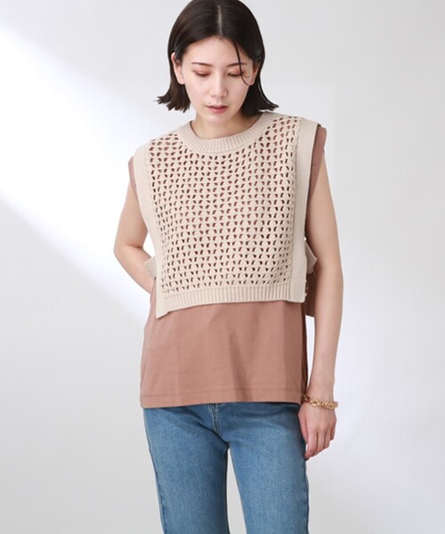 THE SHOP TK （ザ ショップ ティーケー ）の「◆【簡単レイヤード】透かし編みニットベスト（ベスト・レディース・ライトベージュ/キャメル/ブラック・12）」の19枚目の写真