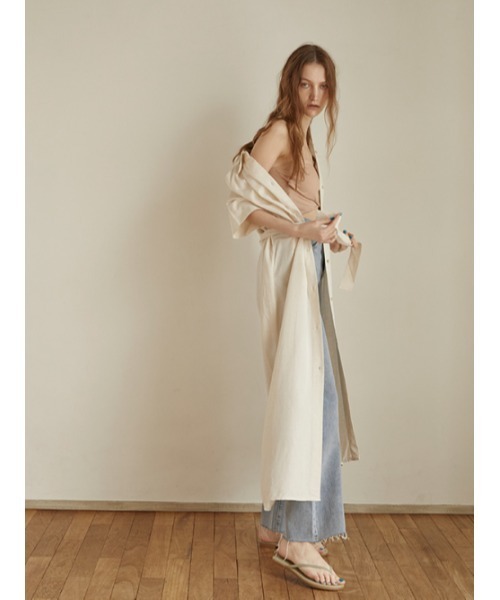 AMAIL(アマイル)の「Linen half long shirt(シャツ/ブラウス・レディース・ホワイト/ブラック・FREE)」の5枚目の写真