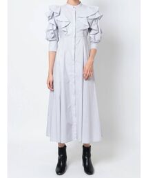 ラッフルスリーブシャツワンピース