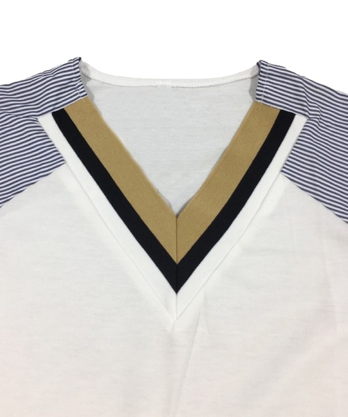 Amulet(アミュレット)の「Vネックドッキングブラウス(シャツ/ブラウス・レディース・ホワイト/ブラック・M/L/XL)」の9枚目の写真