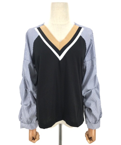 Amulet(アミュレット)の「Vネックドッキングブラウス(シャツ/ブラウス・レディース・ホワイト/ブラック・M/L/XL)」の10枚目の写真